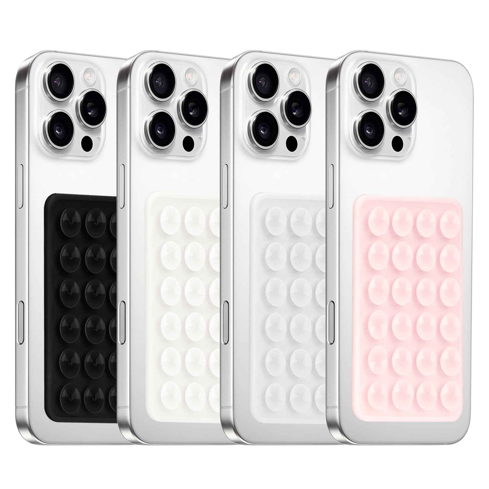 Yojaro 4Pack Silicone Suction Phone Case Mount, Silicon Adhesive Smartphones Stand Sticky, Hands-Free Phone Accessories Holder for Selfies and Videos (Black & White & Translucent & Light Pink)