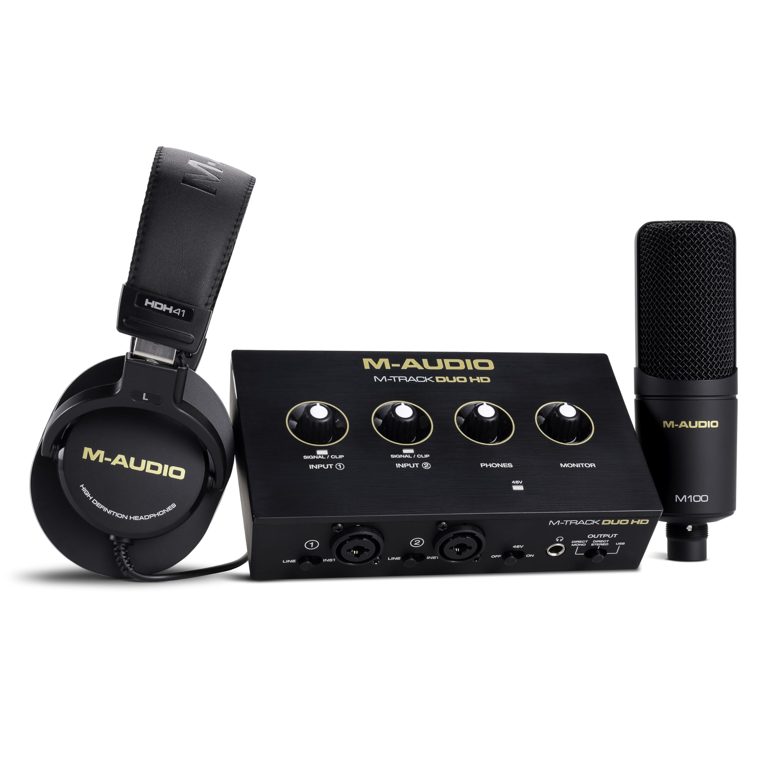 M-AUDIO M-Track Duo USB Audio Interface zum Aufnehmen, Streamen und Podcasting mit zwei XLR-, Line- und DI-Eingängen sowie einer Software-Suite