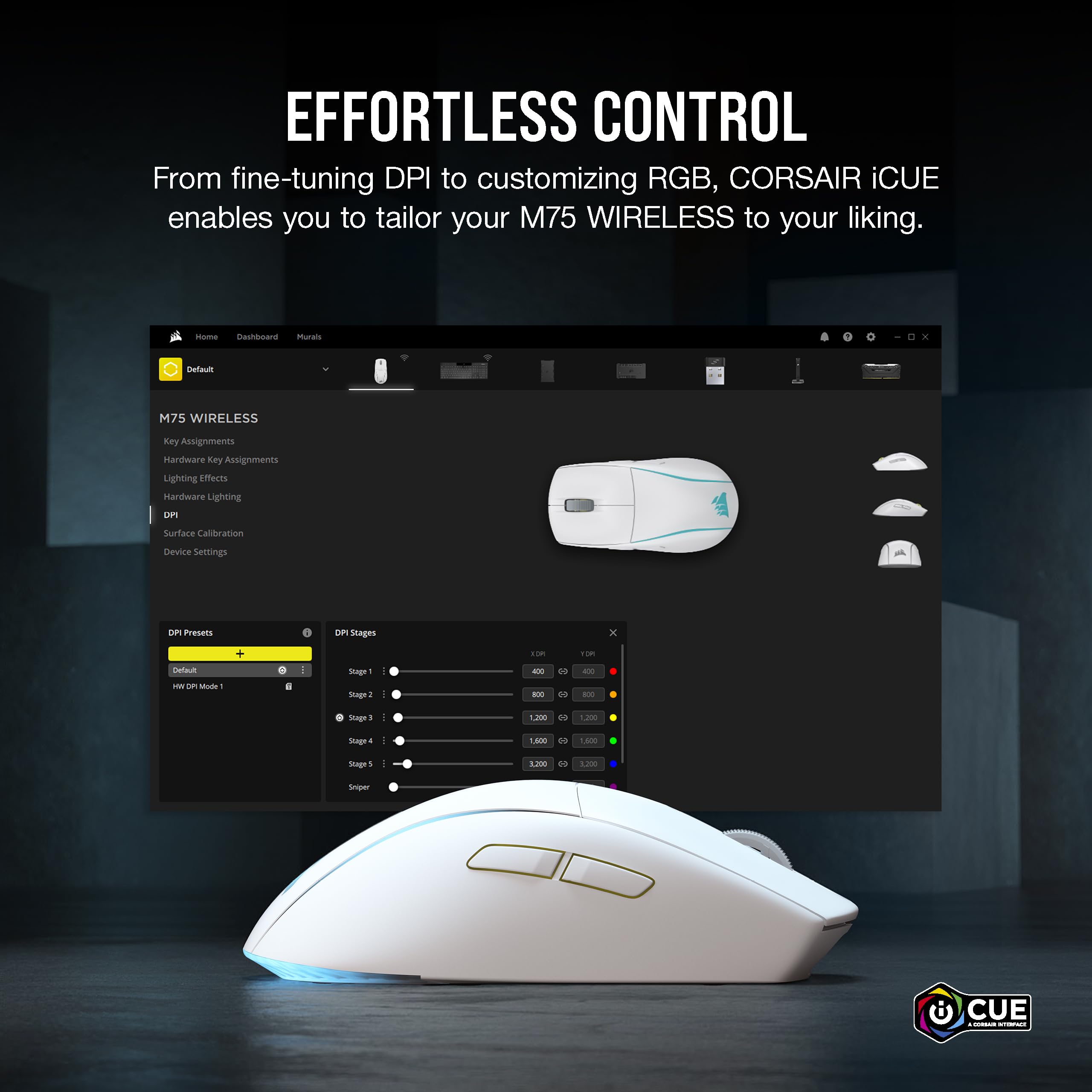 Corsair M75 Wireless Gaming Mouse - 26,000 DPI, Lightweight FPS Design, Swappable Side Buttons, iCUE Compatible, Black