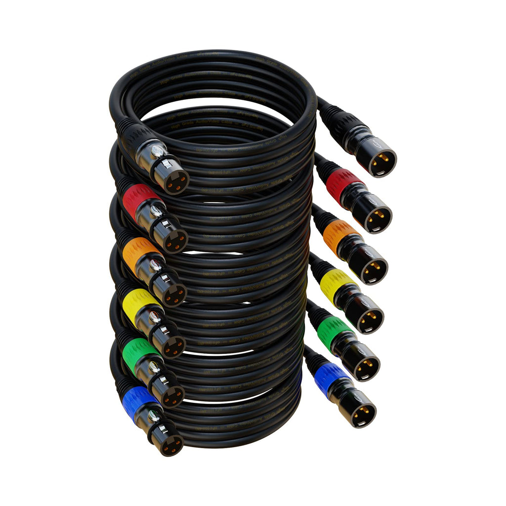XLR 连接线，XLR 麦克风线 25 英尺 6 条装，镀金 3 针 XLR 音箱线公对母平衡麦克风线