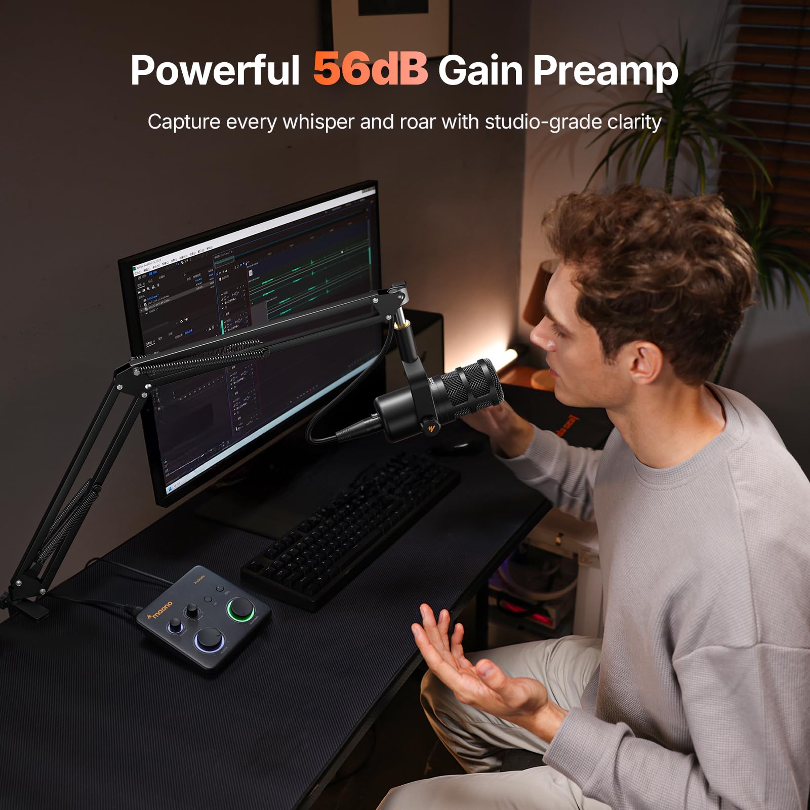 MAONO USB音频接口适用于PC：带XLR输入、24位/192kHz路由软件、LOOPBACK、ASIO驱动，适用于录音、家庭工作室、吉他、播客、直播、DAW（PS22 Lite 黑）