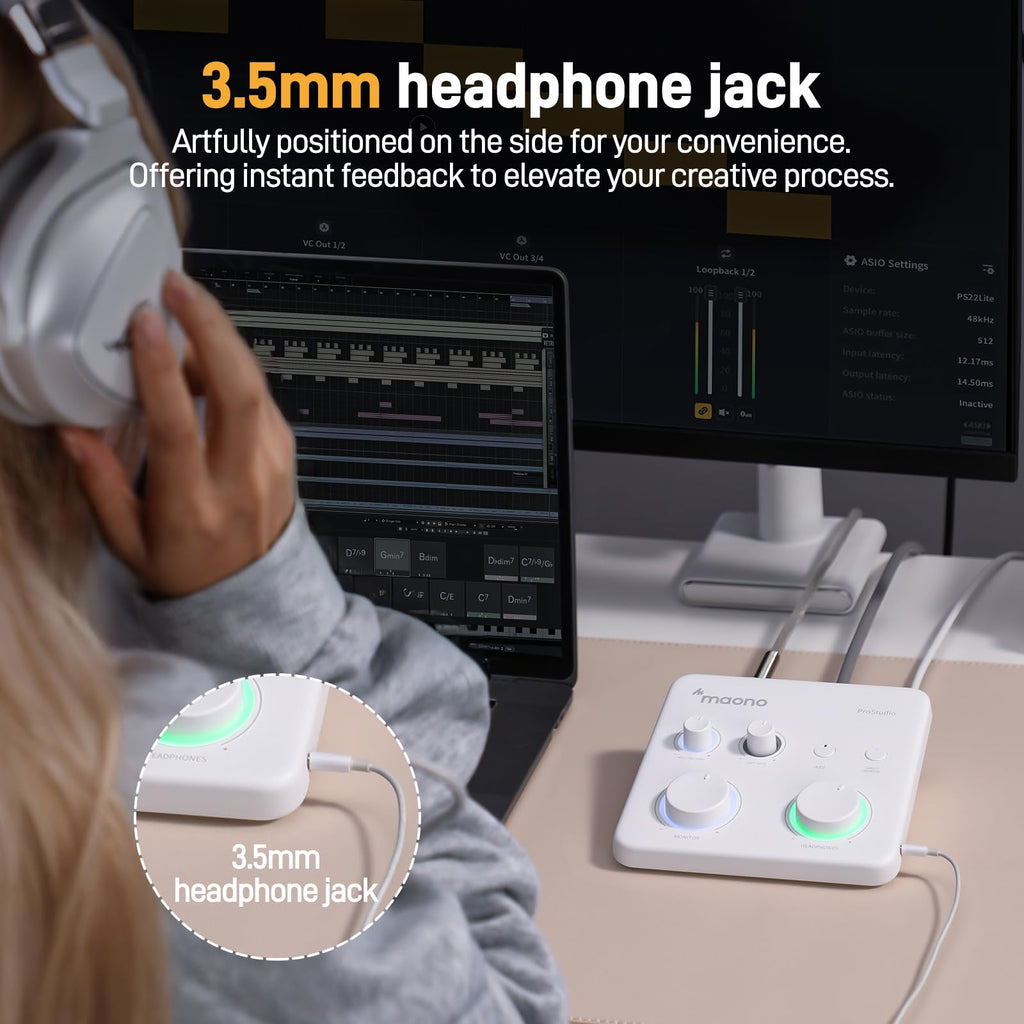 MAONO USB音频接口适用于PC：带XLR输入、24位/192kHz路由软件、LOOPBACK、ASIO驱动，适用于录音、家庭工作室、吉他、播客、直播、DAW（PS22 Lite 黑）