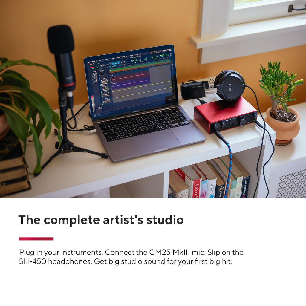 Focusrite Scarlett 2i2 4th Gen USB Audio Interface for Recording, Songwriting, Streaming and Podcasting — High-Fidelity, Studio Quality Recording, and All the Software You Need to Record