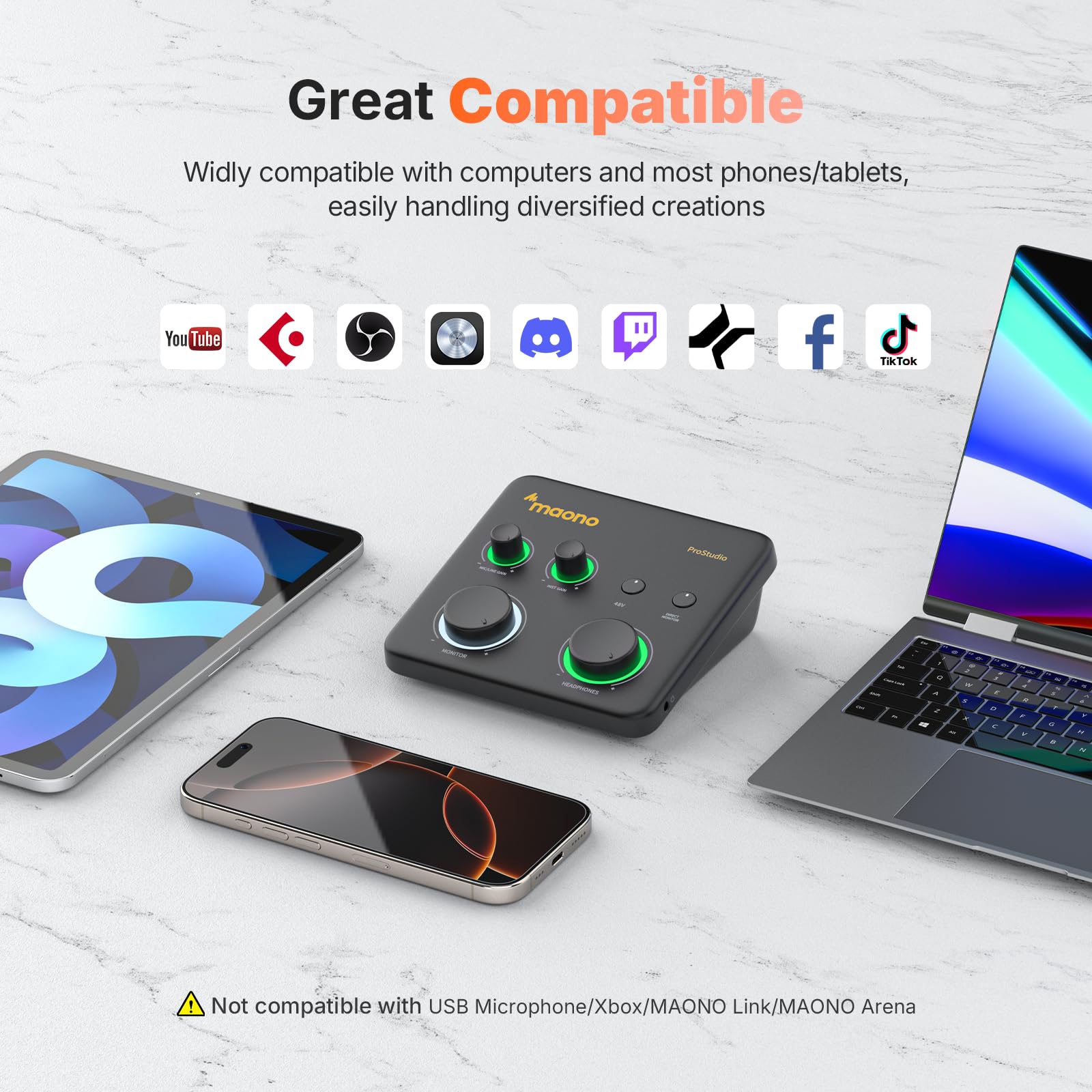 MAONO USB音频接口适用于PC：带XLR输入、24位/192kHz路由软件、LOOPBACK、ASIO驱动，适用于录音、家庭工作室、吉他、播客、直播、DAW（PS22 Lite 黑）