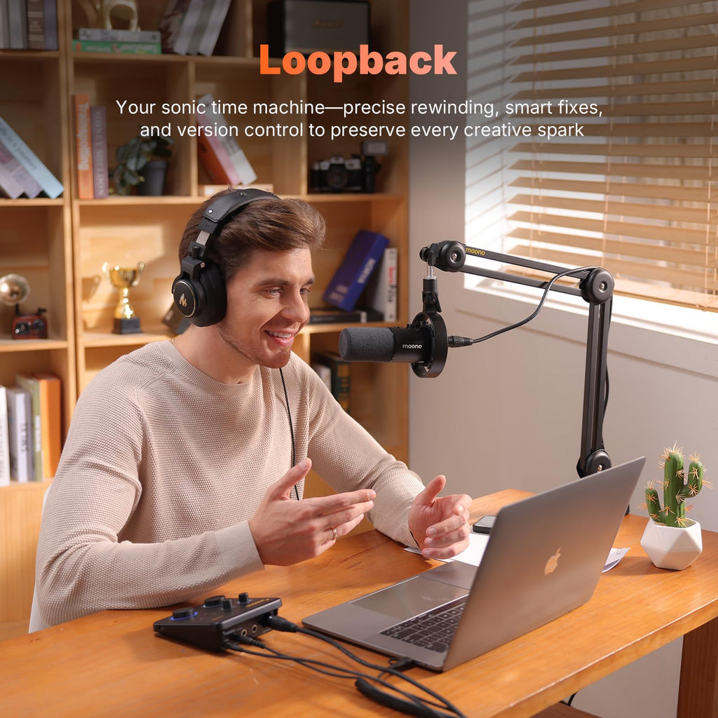 MAONO USB音频接口适用于PC：带XLR输入、24位/192kHz路由软件、LOOPBACK、ASIO驱动，适用于录音、家庭工作室、吉他、播客、直播、DAW（PS22 Lite 黑）