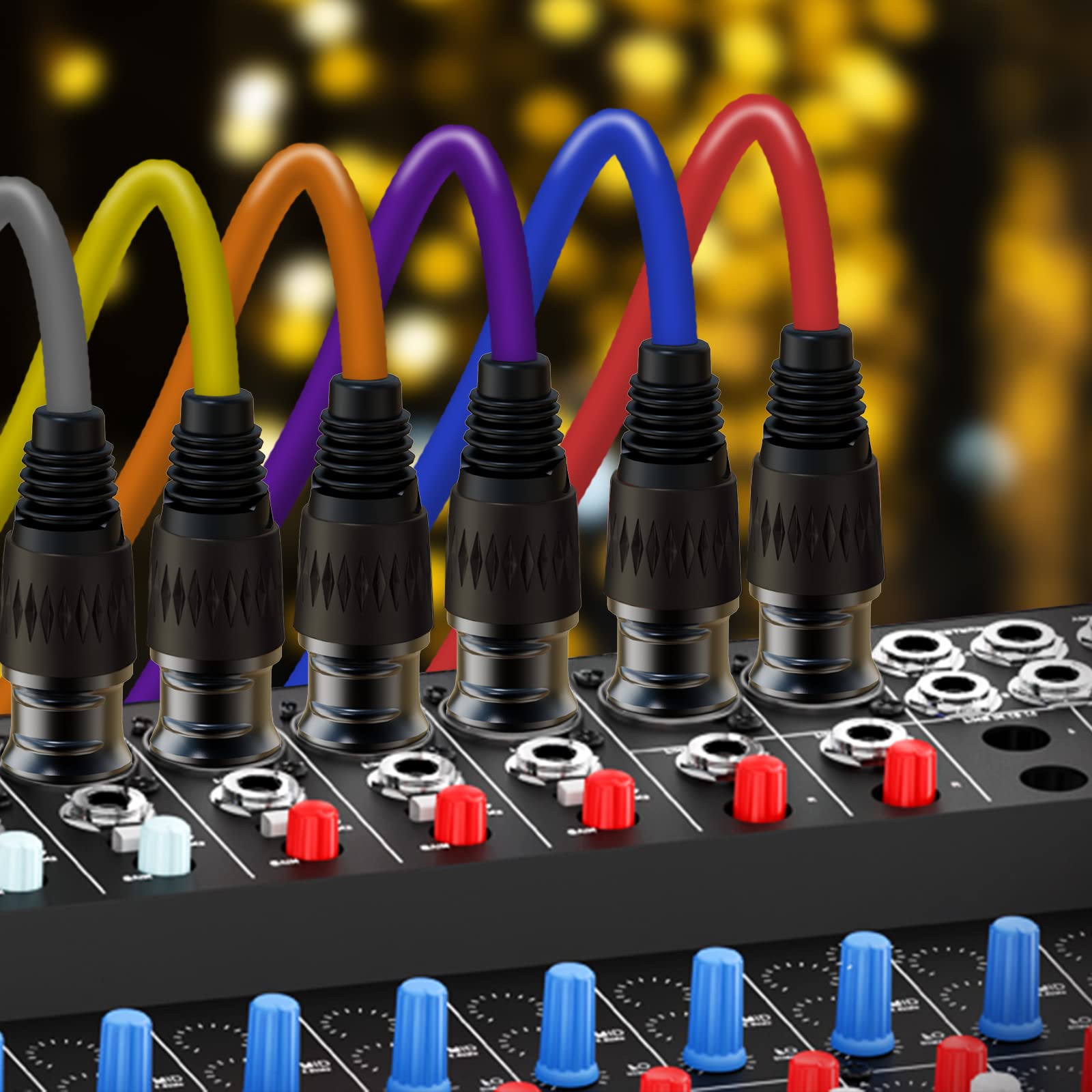 XLR 连接线，XLR 麦克风线 25 英尺 6 条装，镀金 3 针 XLR 音箱线公对母平衡麦克风线