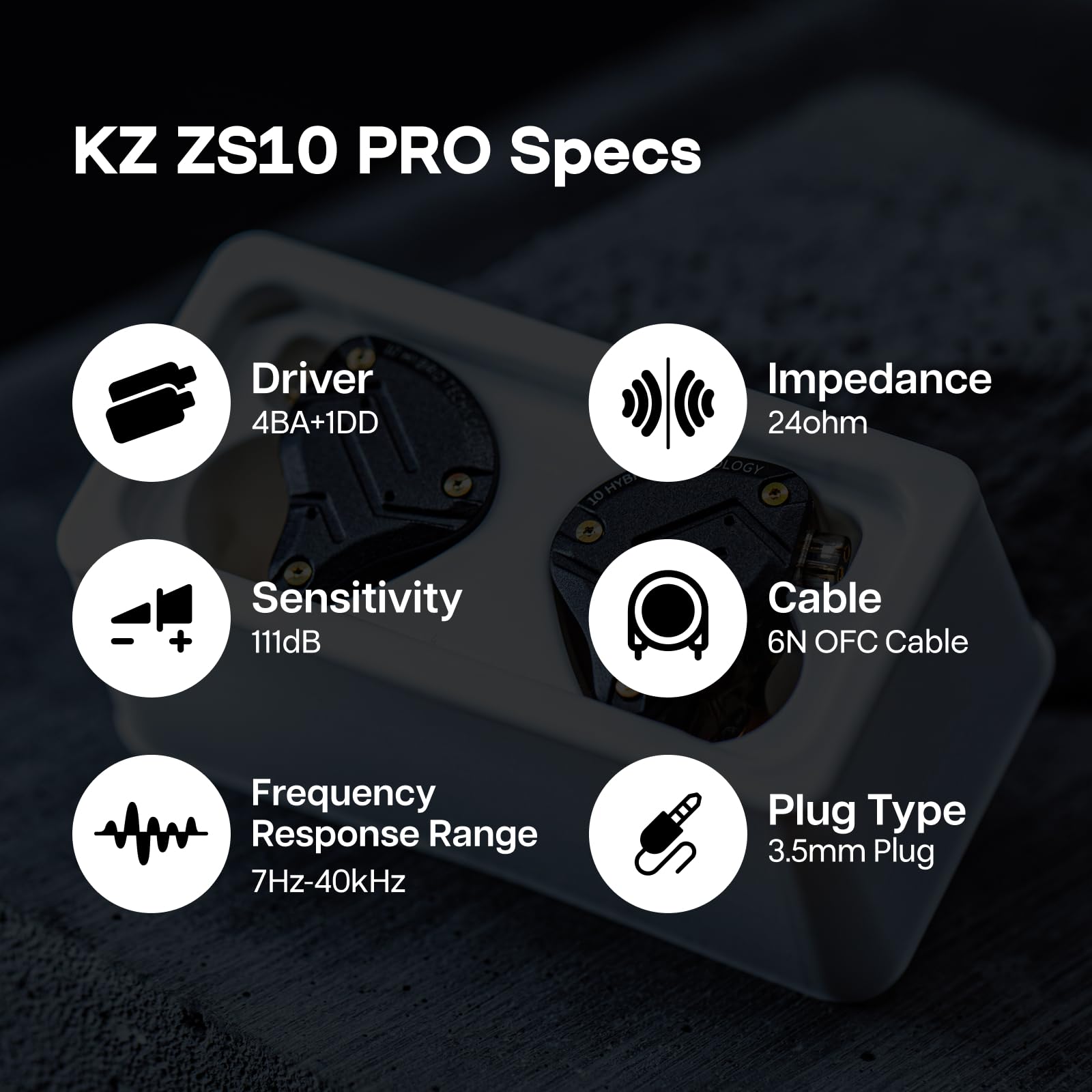 لينسول KZ ZS10 Pro، سماعات أذن داخلية مزودة بـ 4 محركات BA و1 محرك DD، سماعات سلكية هاي فاي، سماعات ألعاب، سماعات IEM هجينة مع لوحة وجه من الفولاذ المقاوم للصدأ، كابل قابل للفصل للموسيقيين (بدون ميكروفون، أسود)