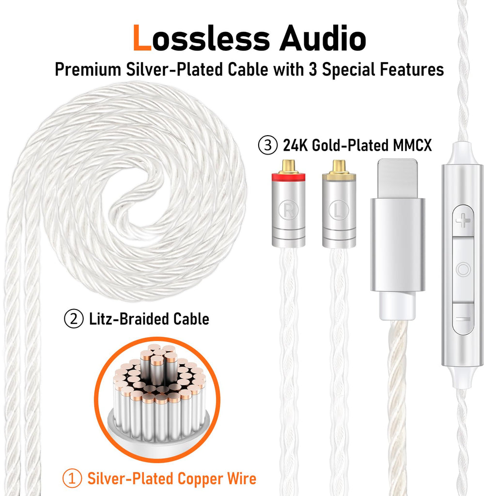 Vibes 202MC USB-C Wired Earbuds - USBC HiFi in Ear Headphones for iPhone 17/16/15 - Noise Isolating Ear Buds w/ Mic - Clear Sound, Deep Bass & Comfort-Fit Earphones - Silver Plated Cord, Carrying Case