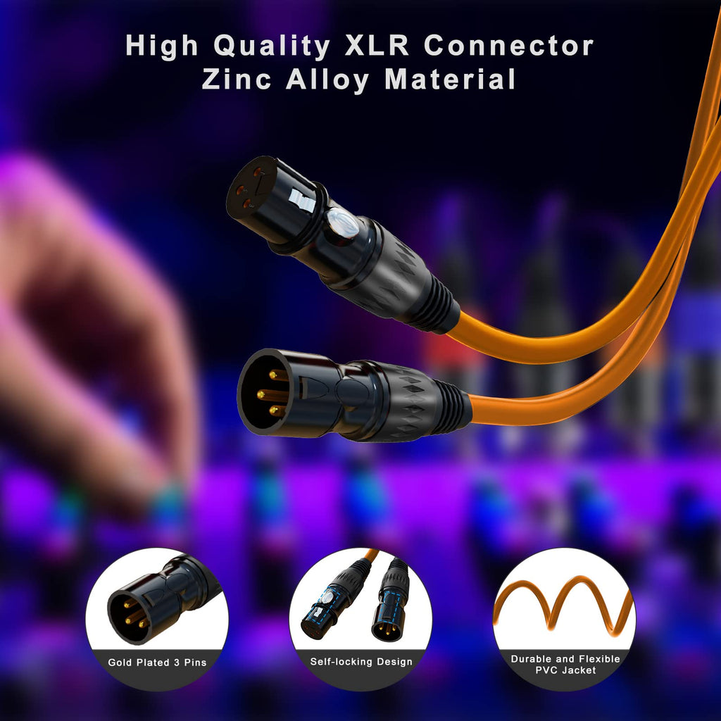 XLR 连接线，XLR 麦克风线 25 英尺 6 条装，镀金 3 针 XLR 音箱线公对母平衡麦克风线