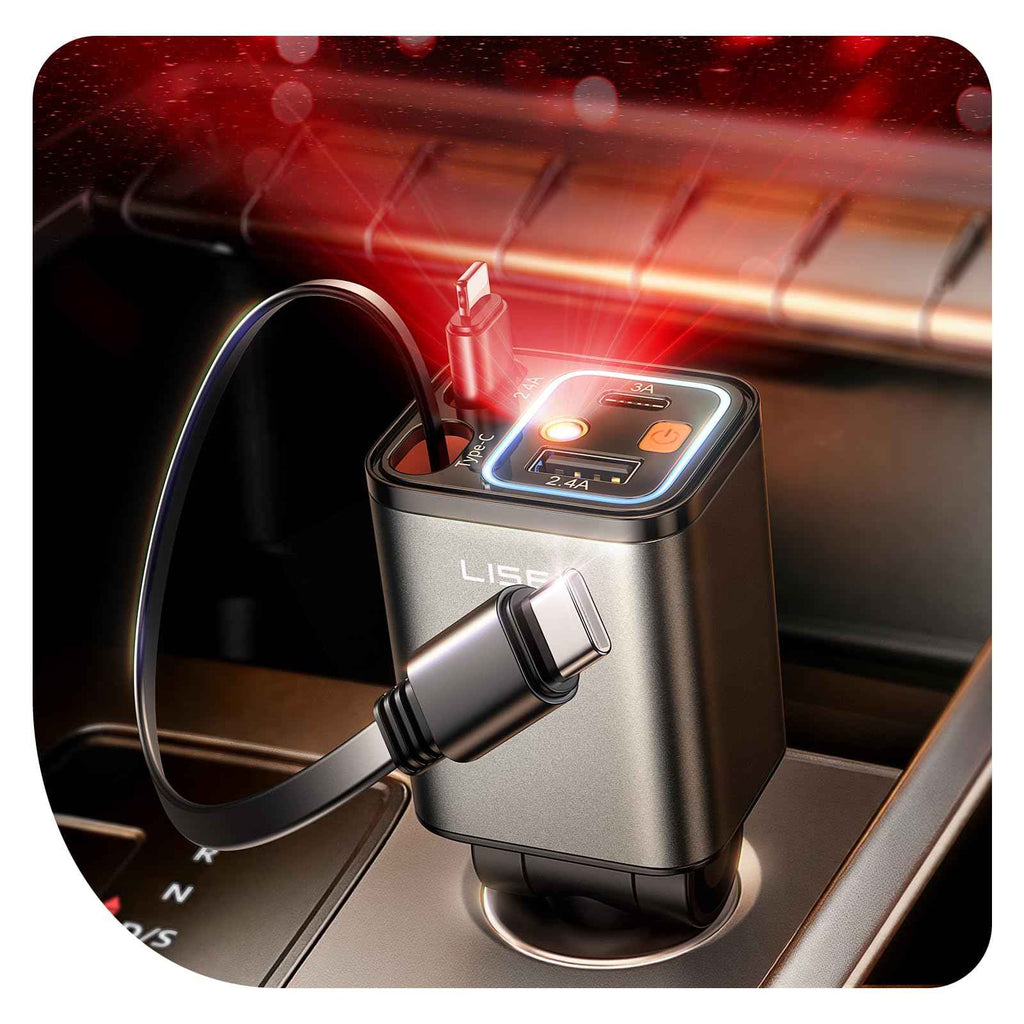 LISEN Retractable Car Charger, Gifts for Mothers Day 2026, 84W Car Charger USB C Fast Charge, Gifts for Mom Dad Him Her, Travel Essentials Car Accessories for Men Women Gifts for iPhone 17 16 15 14 13