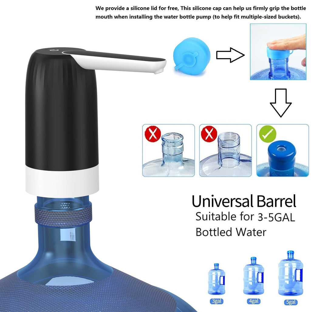 Myvision 2er-Pack elektrischer tragbarer 19-Liter-Wasserspender, universelle Micro-USB-Ladung Wasserflaschenpumpe, 11-19-Liter-Krug-Wasserspender mit Silikonkappe (2 Stück Modell 9)