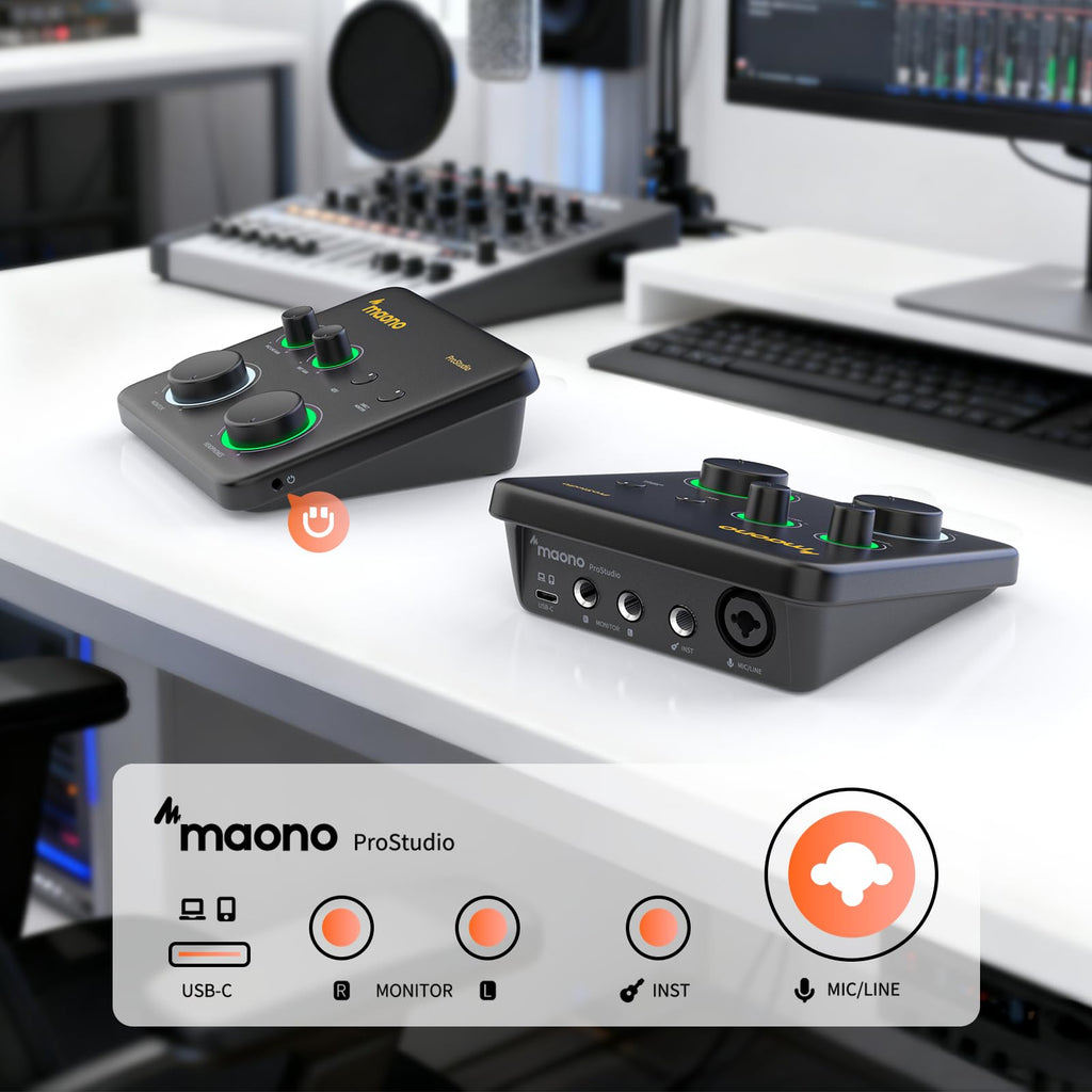MAONO USB音频接口适用于PC：带XLR输入、24位/192kHz路由软件、LOOPBACK、ASIO驱动，适用于录音、家庭工作室、吉他、播客、直播、DAW（PS22 Lite 黑）
