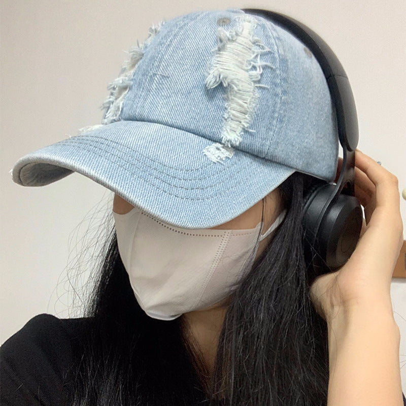 夏季韩版牛仔做旧破洞棒球帽