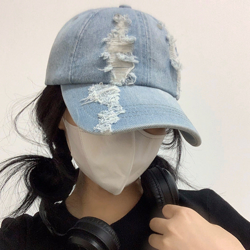 夏季韩版牛仔做旧破洞棒球帽