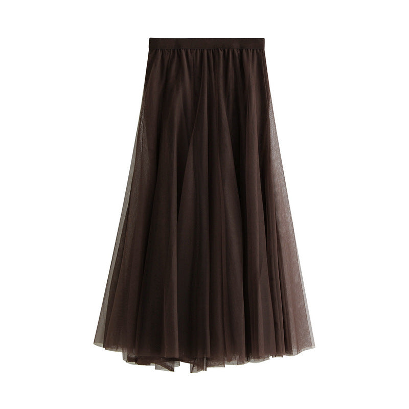 New Autumn And Winter High Waist Mid-length Tulle Skirt Pleated Skirt