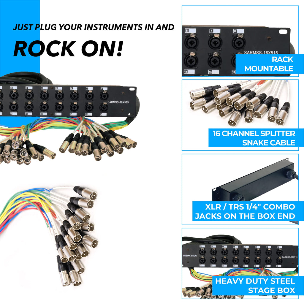 Seismic Audio SARMSS-16x515 Rackmount 16-Kanal XLR TRS Kombi Splitter Snake Kabel – 1,5 m & 4,5 m XLR-Kabelstränge