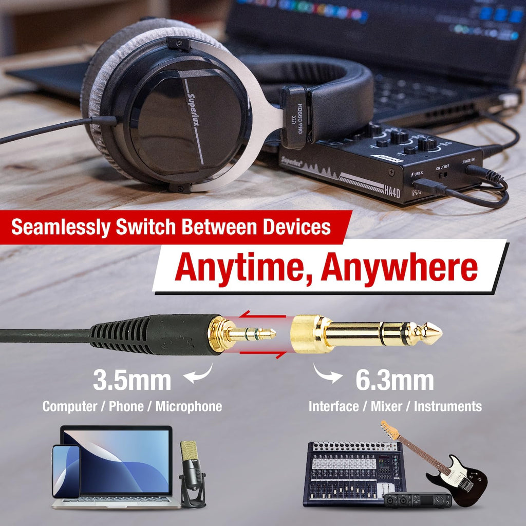 سوبرلوكس HD 660PRO، 32 أوم، سماعات رأس تسجيل استوديو سلكية، سماعة رأس احترافية مغلقة مع محركات نيوديميوم 40 مم وباس قوي، محول جاك 3.5/6.3 مم للأجهزة اللوحية، الحواسيب المحمولة، والكمبيوترات