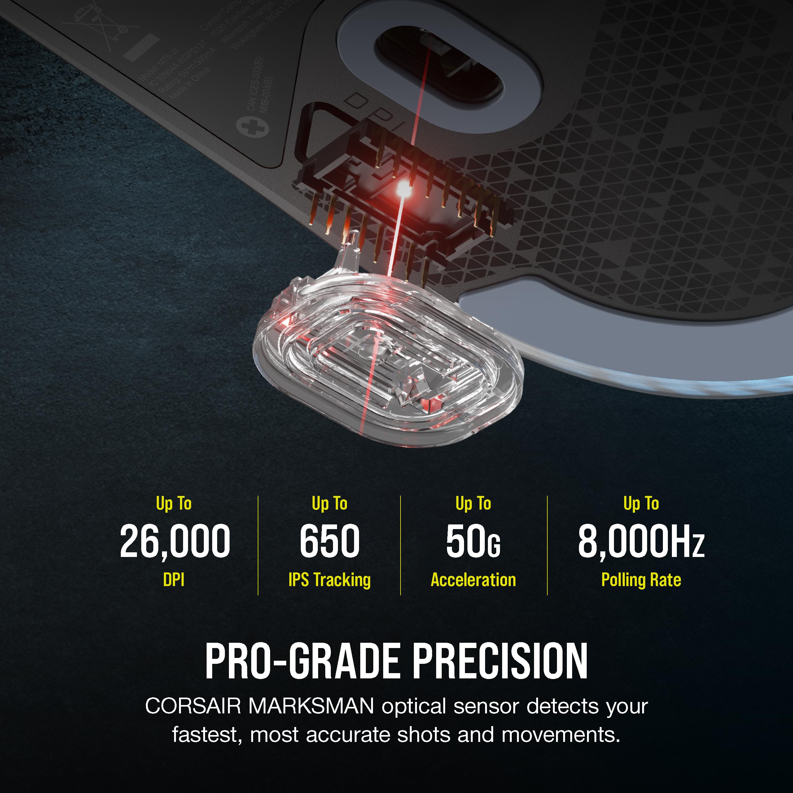 Corsair M75 Wireless Gaming Mouse - 26,000 DPI, Lightweight FPS Design, Swappable Side Buttons, iCUE Compatible, Black