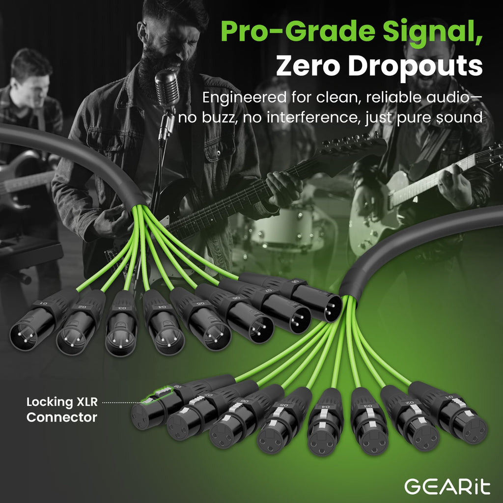 GearIT 8-Channel XLR Snake Cable (50 ft) - 100% Oxygen-Free Copper Snake Wire, Channel Labels, Metal XLR Connectors for Pro Audio - 50 Feet