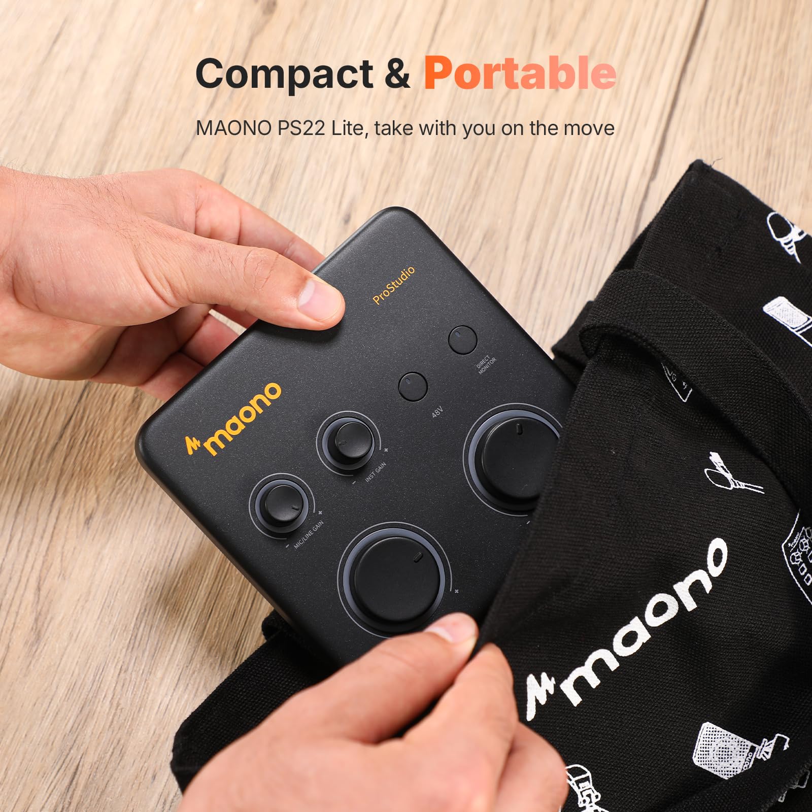 MAONO USB音频接口适用于PC：带XLR输入、24位/192kHz路由软件、LOOPBACK、ASIO驱动，适用于录音、家庭工作室、吉他、播客、直播、DAW（PS22 Lite 黑）