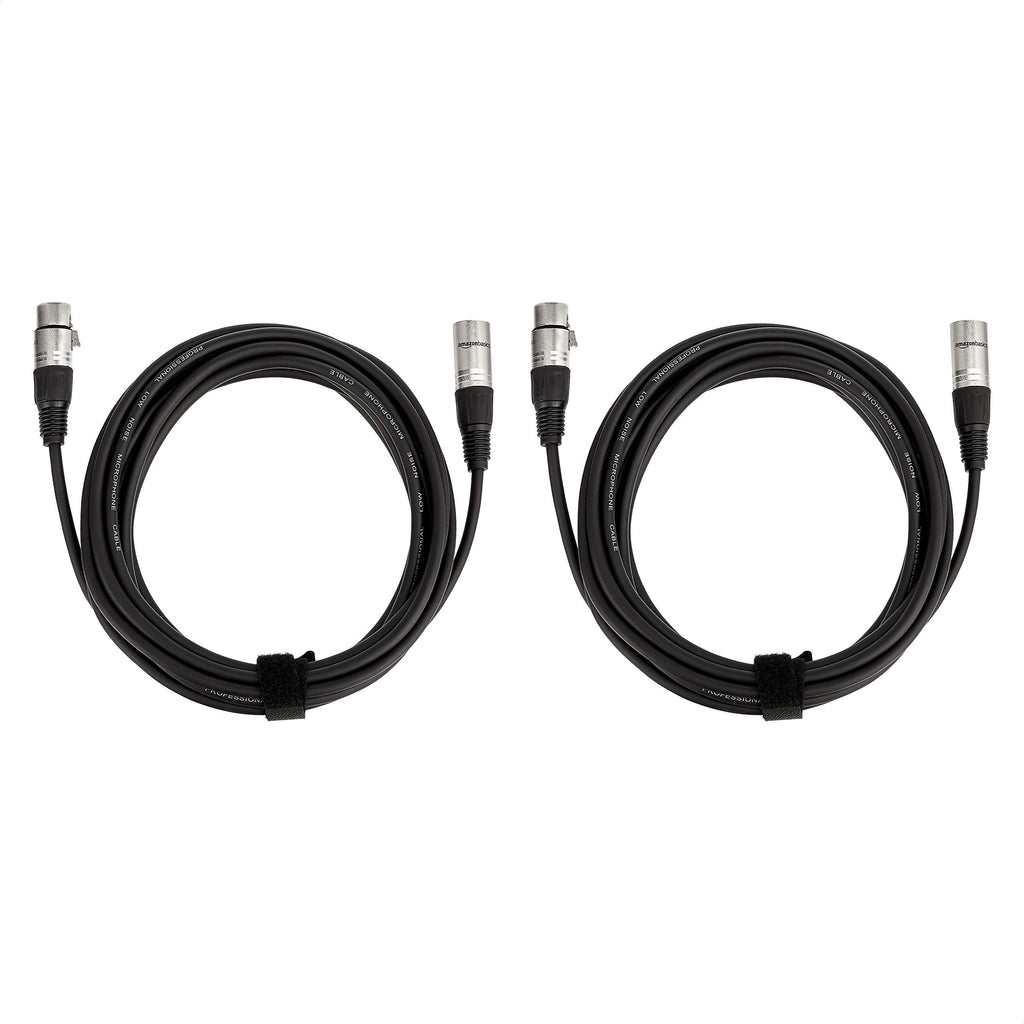 Amazon Basics XLR公对母麦克风电缆，适用于扬声器或公共广播系统、录音棚，全铜导体，低噪声屏蔽，6毫米PVC护套，6英尺，黑色