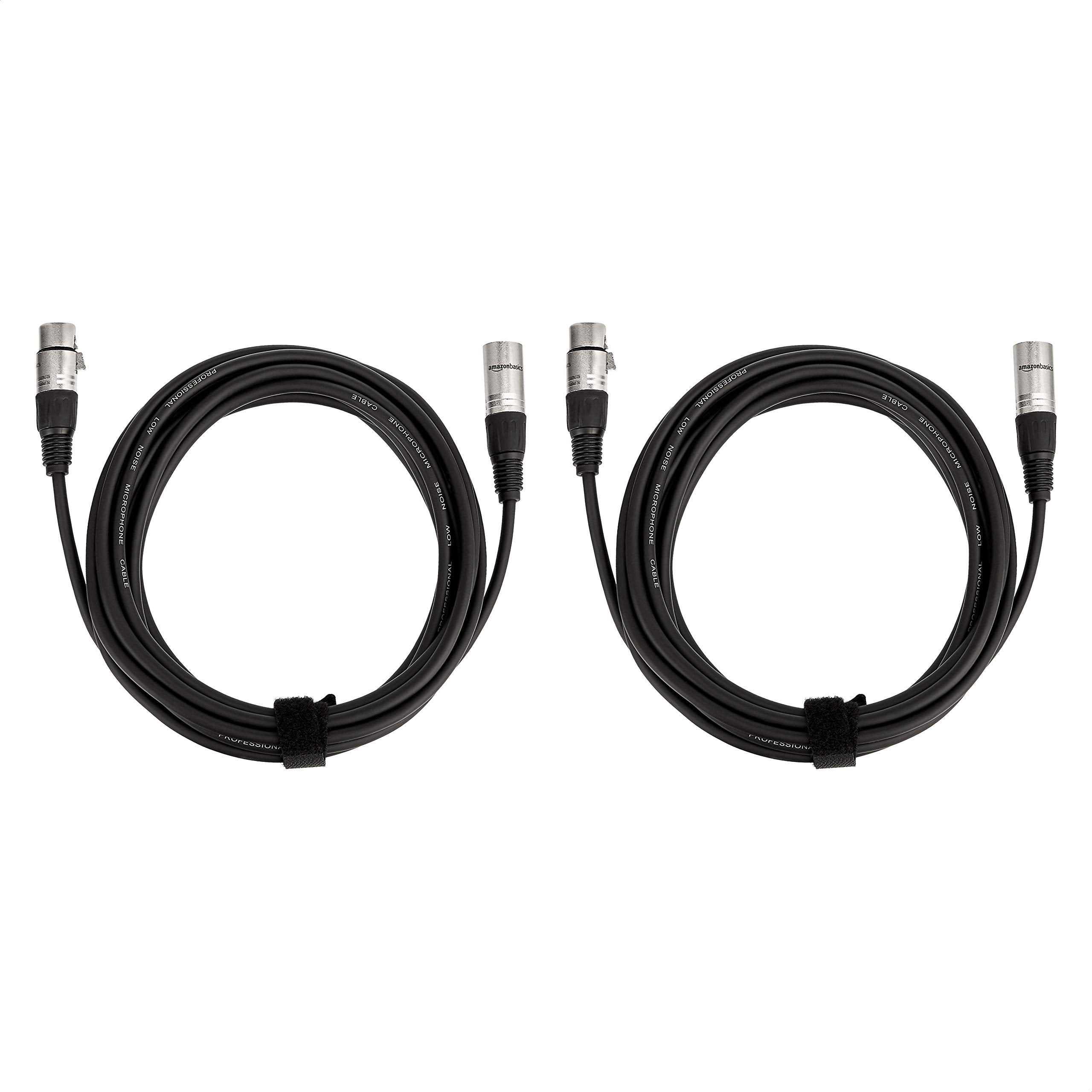 Amazon Basics XLR公对母麦克风电缆，适用于扬声器或公共广播系统、录音棚，全铜导体，低噪声屏蔽，6毫米PVC护套，6英尺，黑色