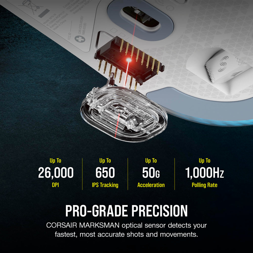 Corsair M75 Wireless Gaming Mouse - 26,000 DPI, Lightweight FPS Design, Swappable Side Buttons, iCUE Compatible, Black