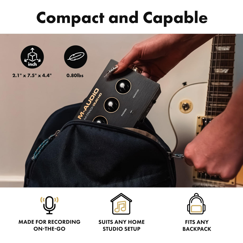 M-AUDIO M-Track Duo USB Audio Interface zum Aufnehmen, Streamen und Podcasting mit zwei XLR-, Line- und DI-Eingängen sowie einer Software-Suite