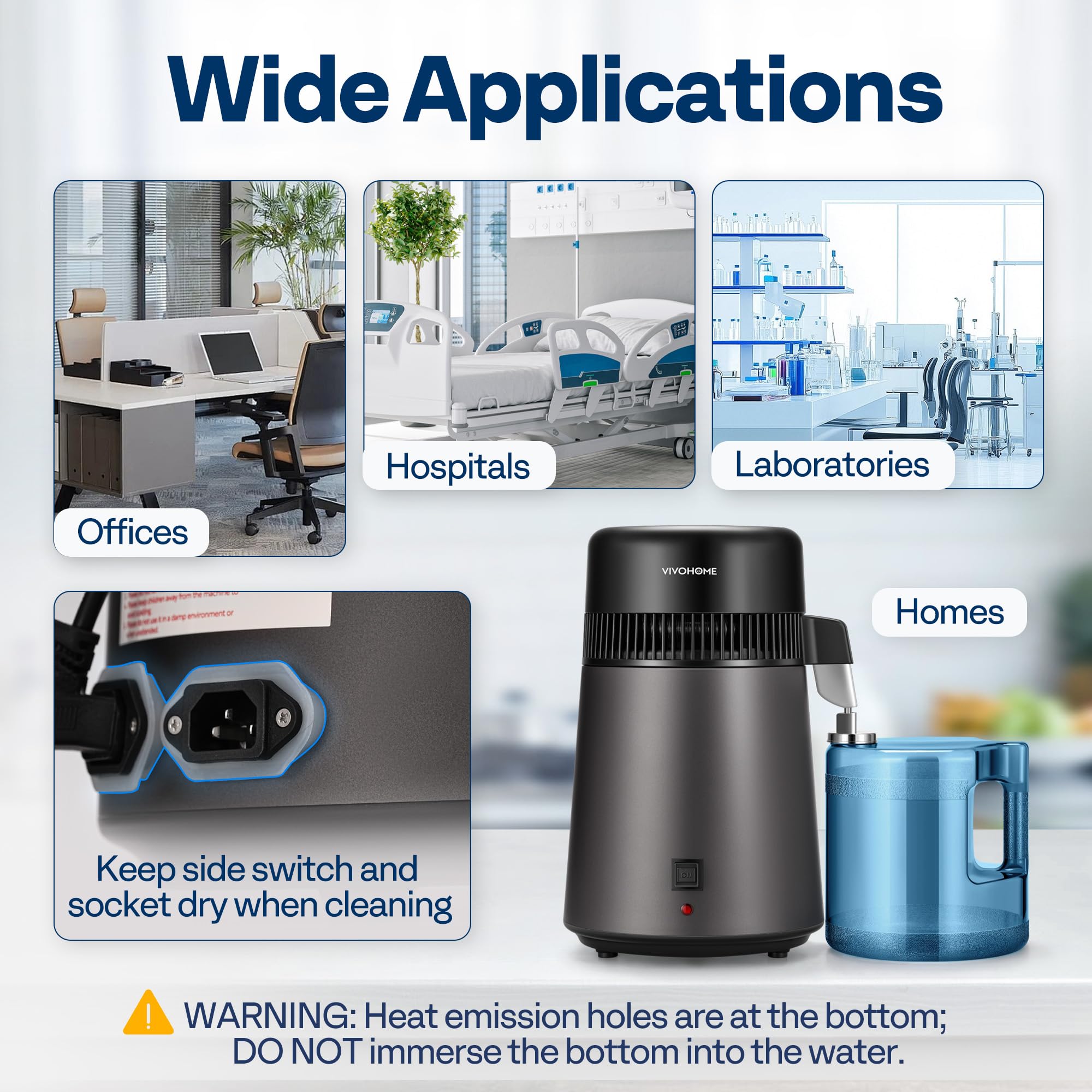 جهاز تقطير المياه VIVOHOME للطاولة بسعة 1.6 جالون/6 لتر، 900 واط، مع مفتاح ذكي وفلتر لتنقية المياه المقطرة للمنزل والمكتب، أبيض
