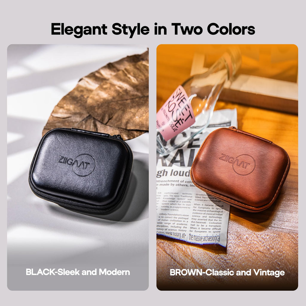 Dual-color IEM earbud storage case set: black and brown zippered hard shells