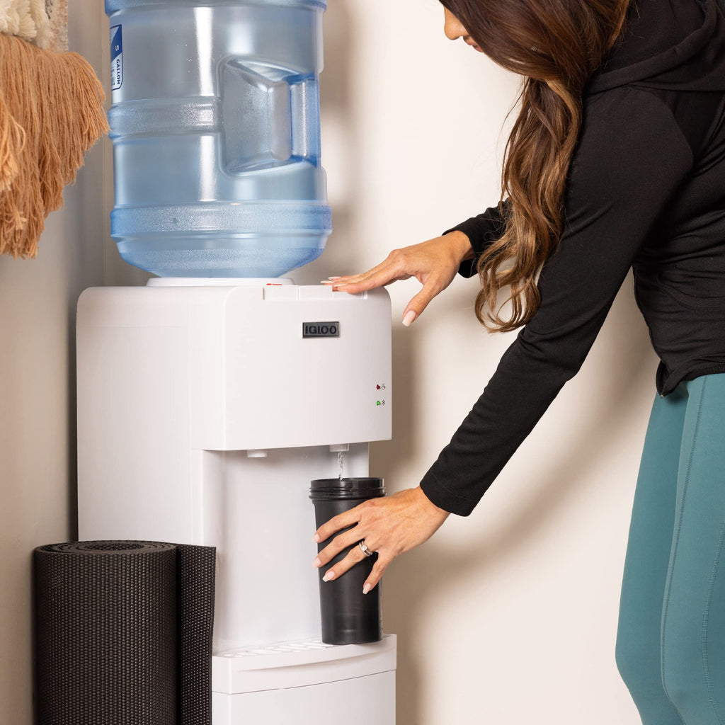 Igloo Top Loading Water Cooler with Removable Drip Tray & Energy-Saving Features- Water Tower with Hot & Cold Temperature Settings- Water Dispenser Fits 3 & 5-Gallon Jugs with Child Safety Lock- White