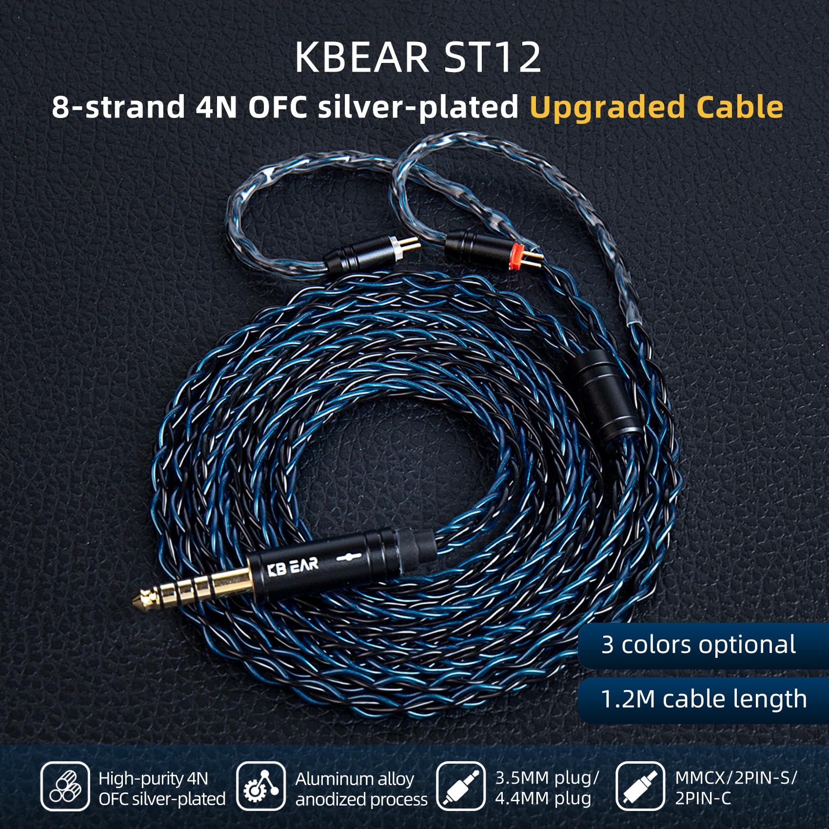 KZ CCA 2PIN IEM Earphone Cable, 4 Core High-Purity Copper Twisted IEMs Replacement Cable, Earbud Headphone Replacement Copper Extension Cable for KZ ZST ZSTX EDX ES4 AS10 CCA C10 C16 TRN V80 V90