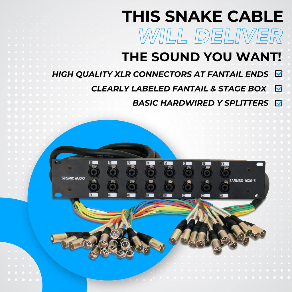 Seismic Audio SARMSS-16x515 Rackmount 16-Kanal XLR TRS Kombi Splitter Snake Kabel – 1,5 m & 4,5 m XLR-Kabelstränge