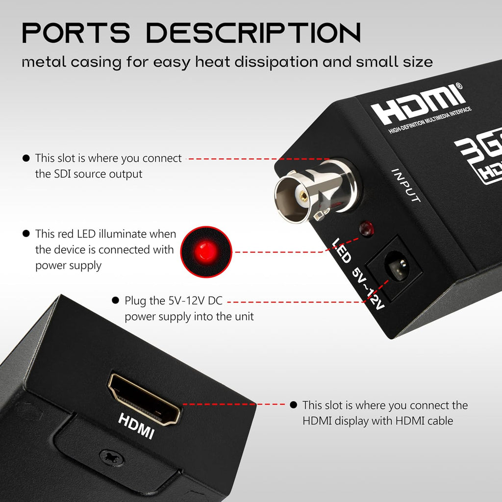 محول Boobrie من SDI إلى HDMI، محول صوت وفيديو بدقة Full HD 1080P يدعم تحويل SD/HD/3G-SDI إلى HDMI للشاشة والكاميرا وجهاز العرض