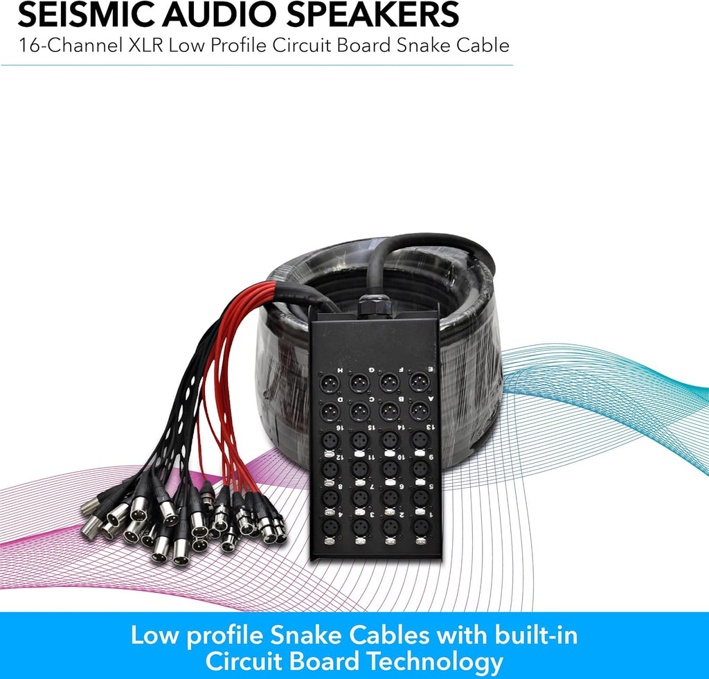 Seismic Audio 16-Kanal Low Profile XLR Sendewellenleiter, XLR-Splitterkabel, 30 Meter