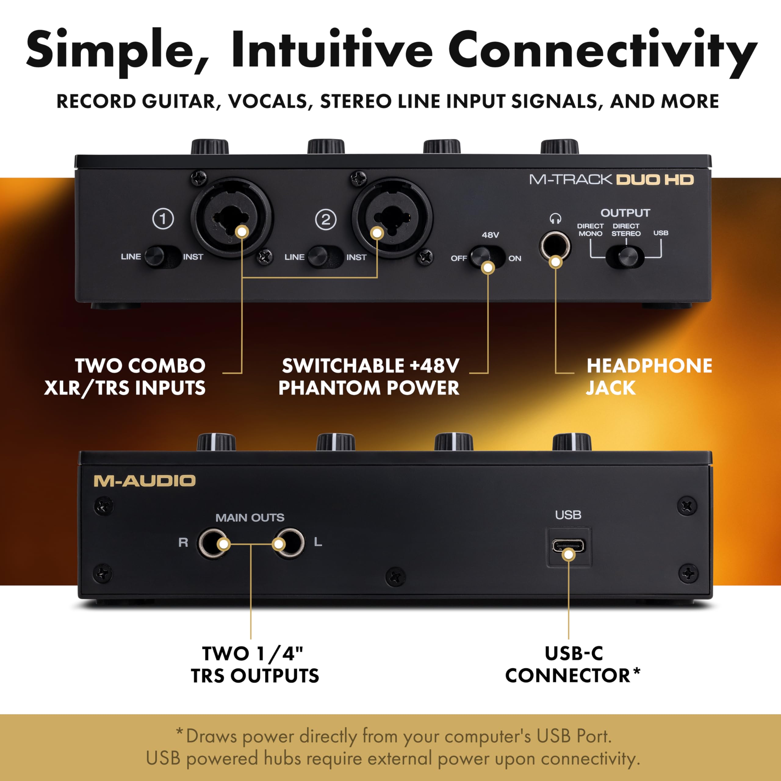 M-AUDIO M-Track Duo USB Audio Interface zum Aufnehmen, Streamen und Podcasting mit zwei XLR-, Line- und DI-Eingängen sowie einer Software-Suite