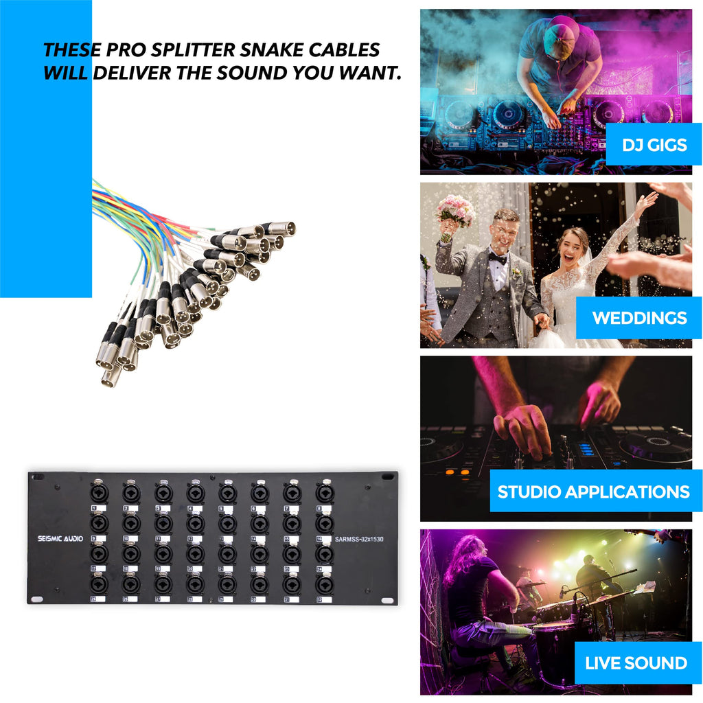 Seismic Audio SARMSS-16x515 Rackmount 16-Kanal XLR TRS Kombi Splitter Snake Kabel – 1,5 m & 4,5 m XLR-Kabelstränge