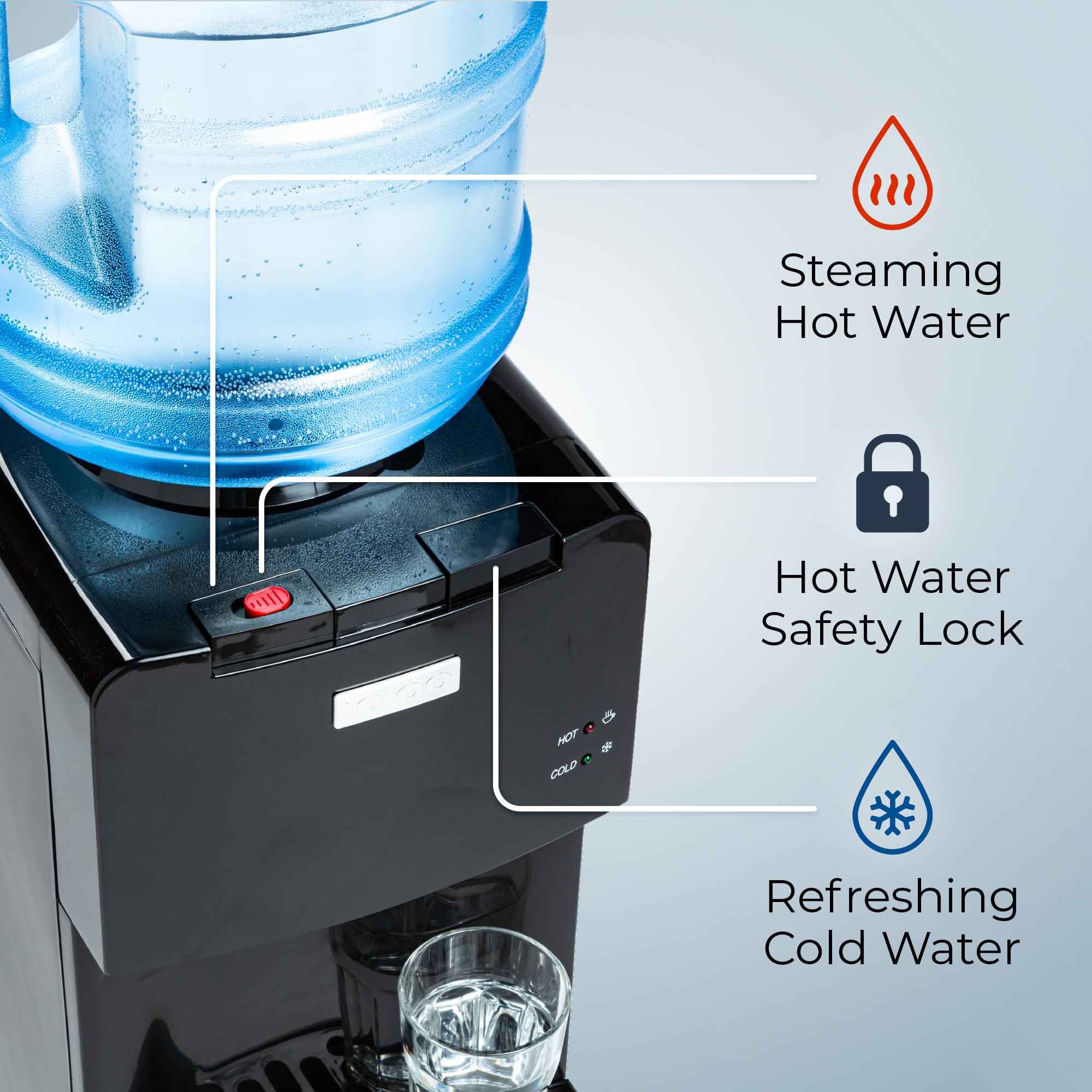 Igloo Top Loading Water Cooler with Removable Drip Tray & Energy-Saving Features- Water Tower with Hot & Cold Temperature Settings- Water Dispenser Fits 3 & 5-Gallon Jugs with Child Safety Lock- White
