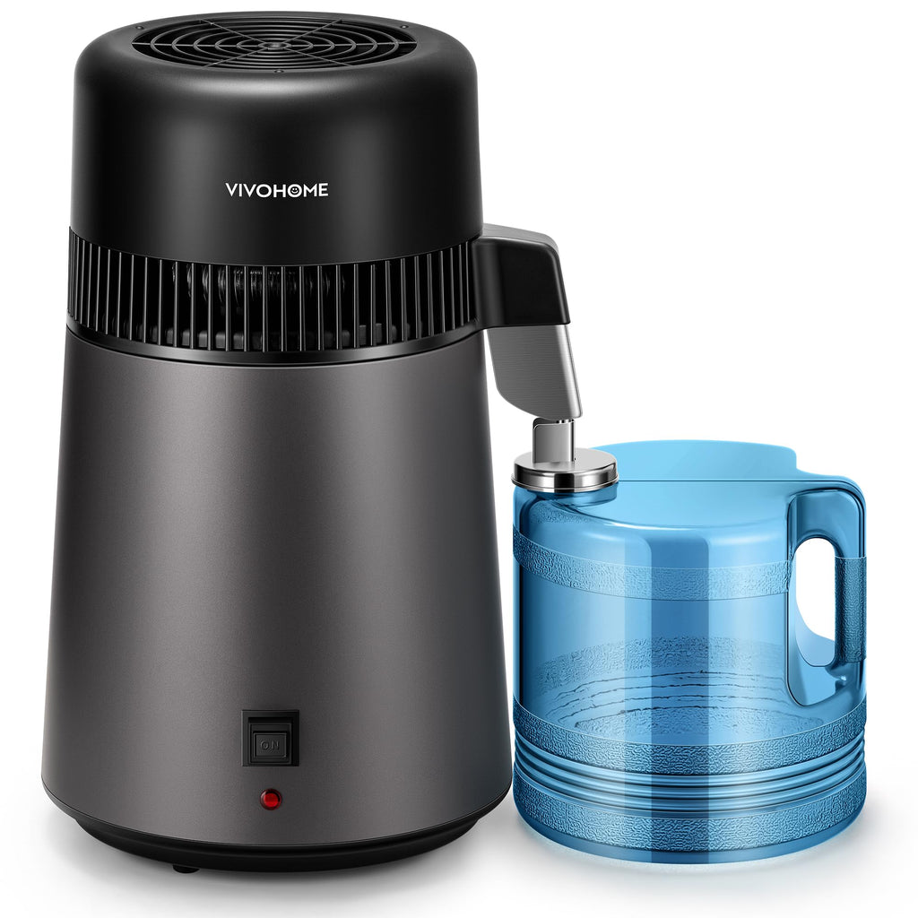 جهاز تقطير المياه VIVOHOME للطاولة بسعة 1.6 جالون/6 لتر، 900 واط، مع مفتاح ذكي وفلتر لتنقية المياه المقطرة للمنزل والمكتب، أبيض