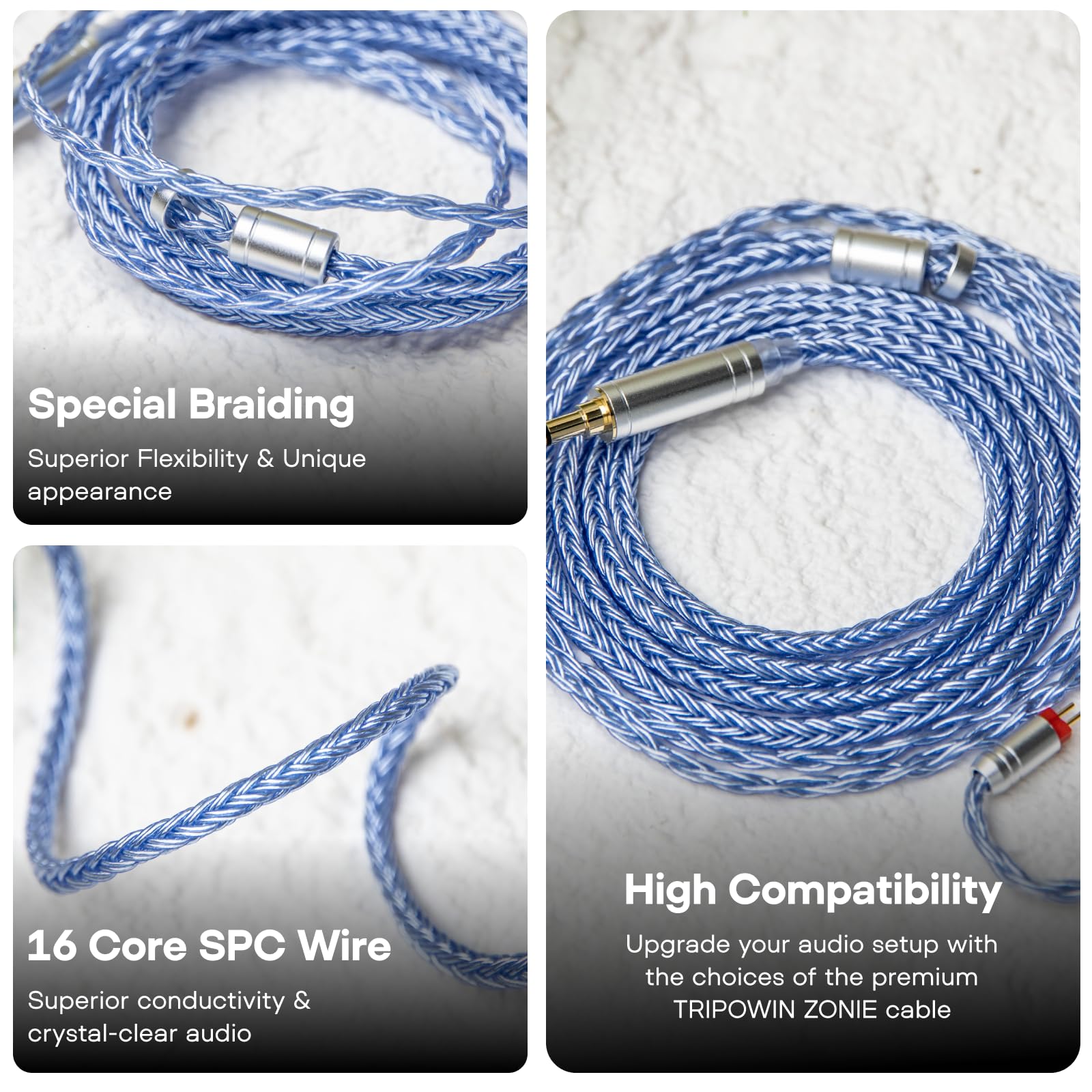 Linsoul Tripowin Zonie IEM Cable, 16 Core Silver Plated Earphone Upgraded Cords, 1.25m SPC in Ear Monitor Cable for 7hz Zero:2 Orchestra Lite Cadenza Hype4 Supermix4(2pin 0.78mm, 3.5mm)(Violet)