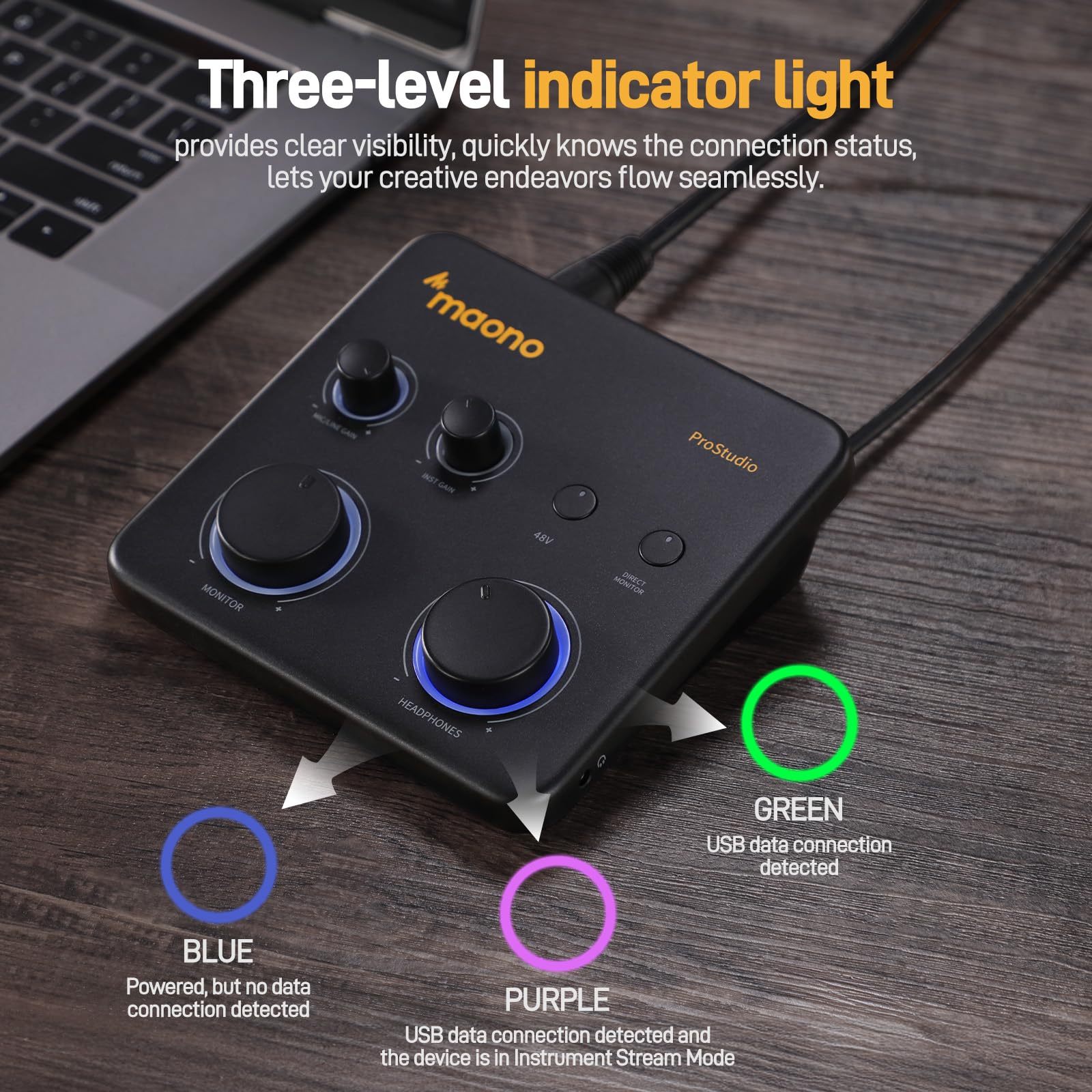 MAONO USB音频接口适用于PC：带XLR输入、24位/192kHz路由软件、LOOPBACK、ASIO驱动，适用于录音、家庭工作室、吉他、播客、直播、DAW（PS22 Lite 黑）