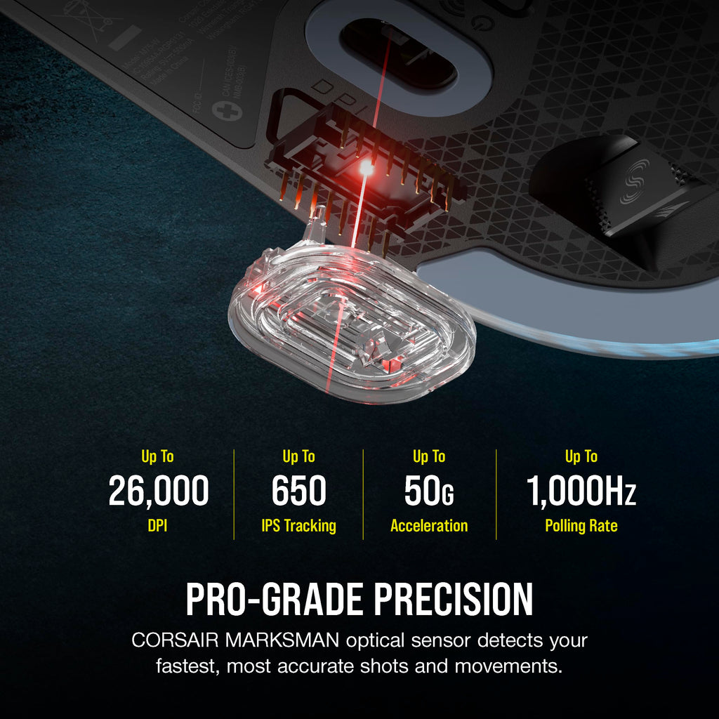 Corsair M75 Wireless Gaming Mouse - 26,000 DPI, Lightweight FPS Design, Swappable Side Buttons, iCUE Compatible, Black