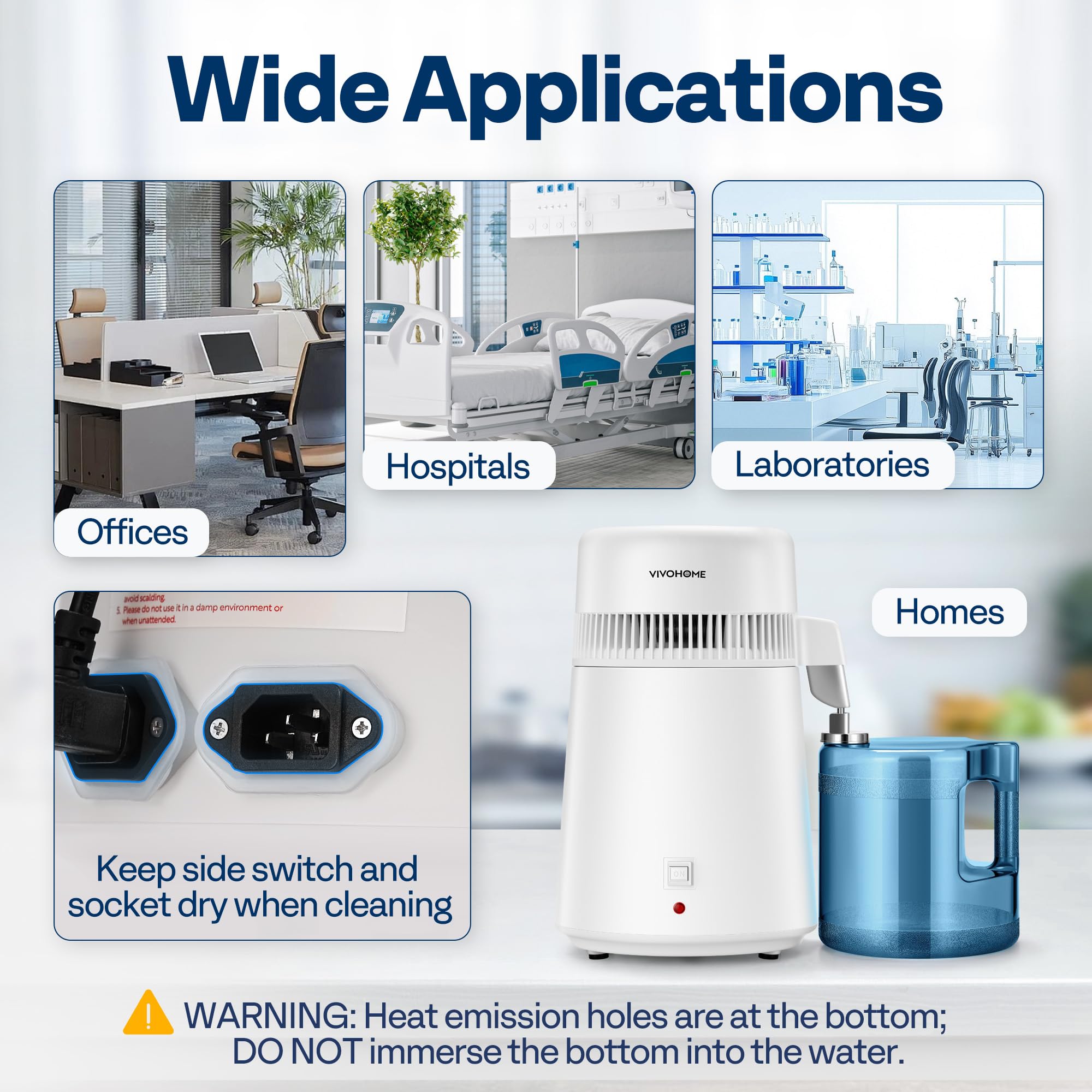جهاز تقطير المياه VIVOHOME للطاولة بسعة 1.6 جالون/6 لتر، 900 واط، مع مفتاح ذكي وفلتر لتنقية المياه المقطرة للمنزل والمكتب، أبيض
