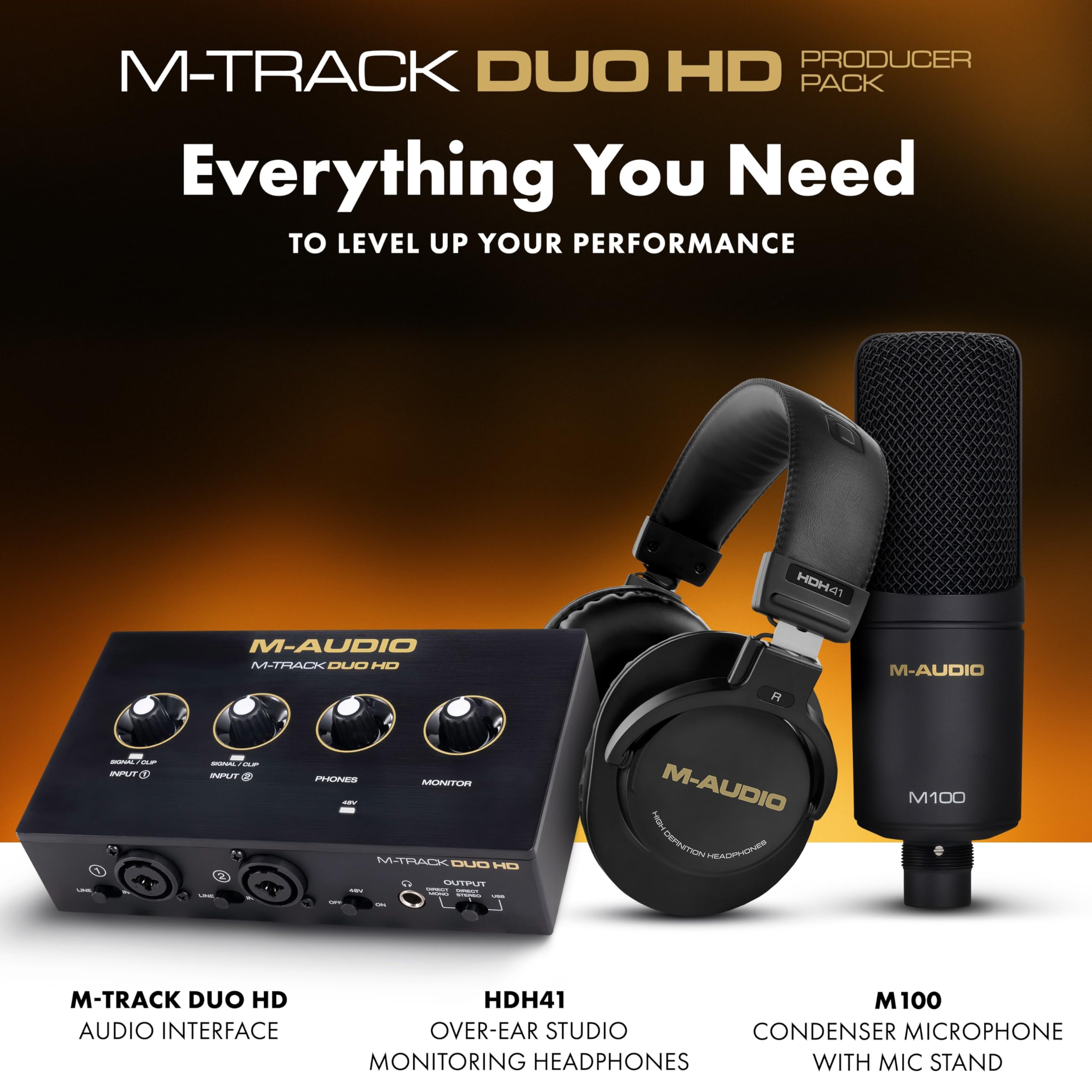 M-AUDIO M-Track Duo USB Audio Interface zum Aufnehmen, Streamen und Podcasting mit zwei XLR-, Line- und DI-Eingängen sowie einer Software-Suite