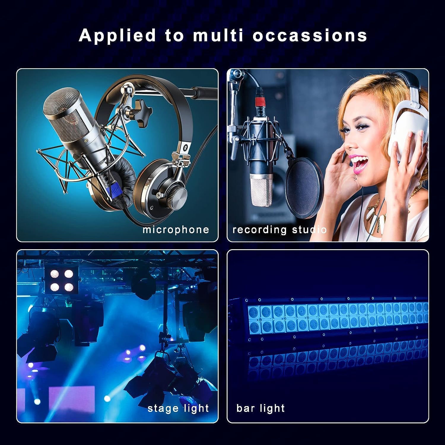 XLR 连接线，XLR 麦克风线 25 英尺 6 条装，镀金 3 针 XLR 音箱线公对母平衡麦克风线