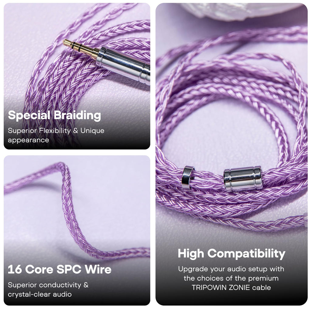Linsoul Tripowin Zonie IEM Cable, 16 Core Silver Plated Earphone Upgraded Cords, 1.25m SPC in Ear Monitor Cable for 7hz Zero:2 Orchestra Lite Cadenza Hype4 Supermix4(2pin 0.78mm, 4.4mm)(Grey)