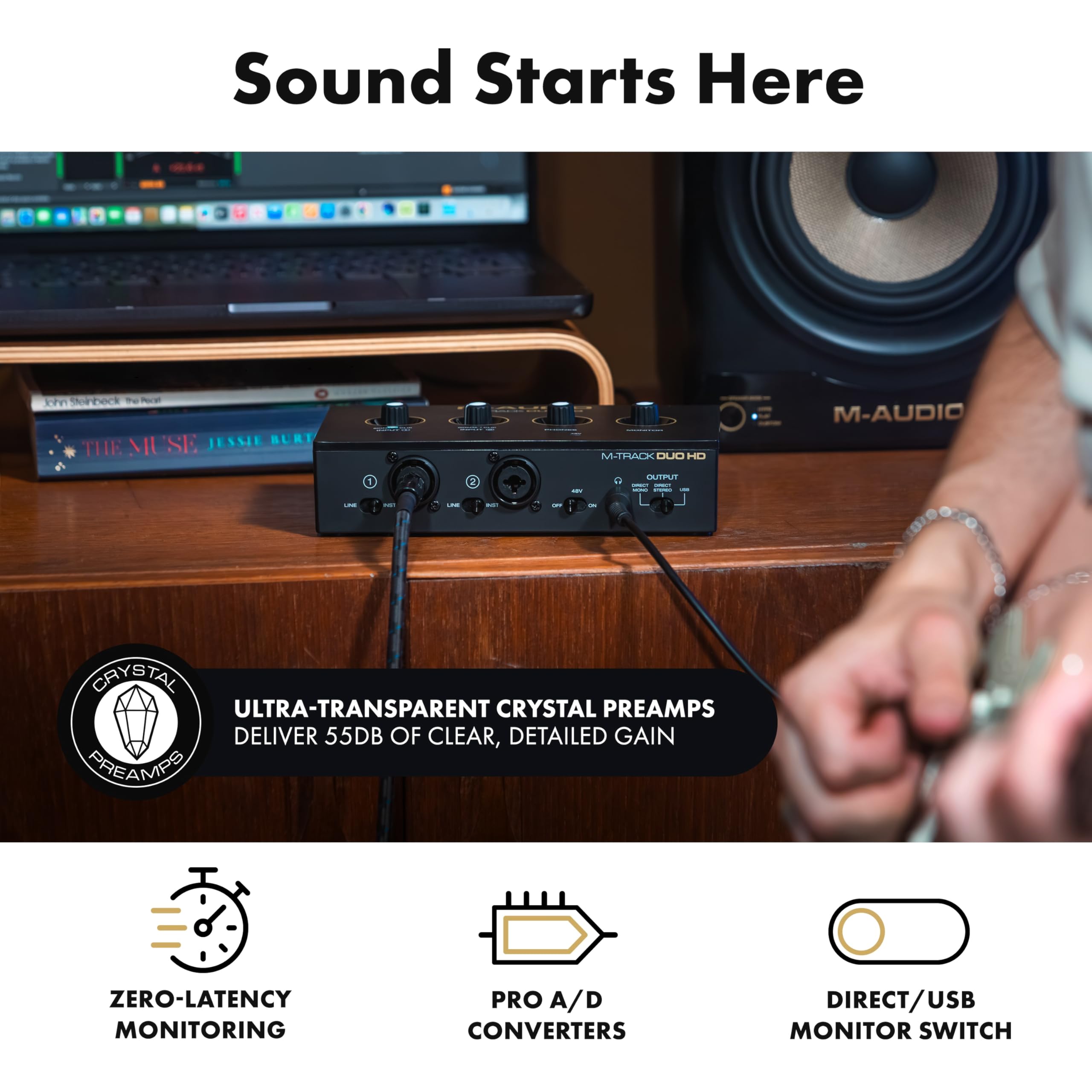 M-AUDIO M-Track Duo USB Audio Interface zum Aufnehmen, Streamen und Podcasting mit zwei XLR-, Line- und DI-Eingängen sowie einer Software-Suite