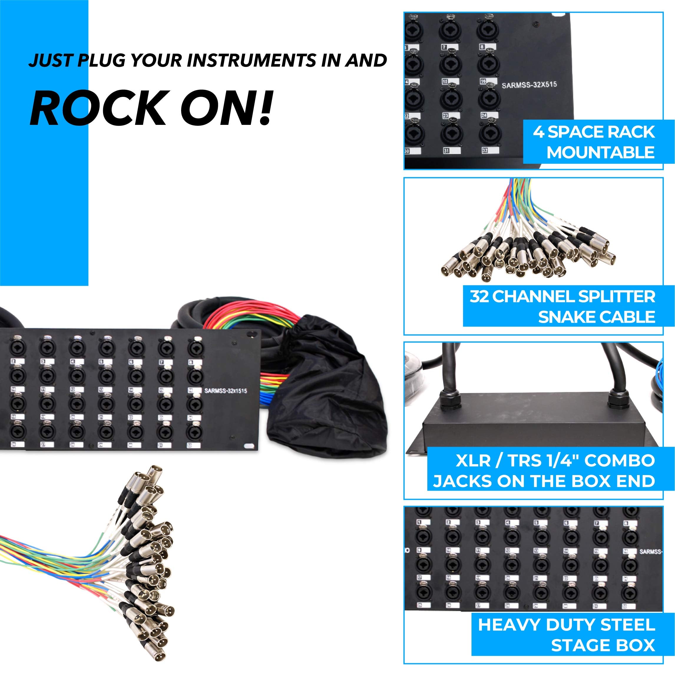 Seismic Audio SARMSS-16x515 Rackmount 16-Kanal XLR TRS Kombi Splitter Snake Kabel – 1,5 m & 4,5 m XLR-Kabelstränge