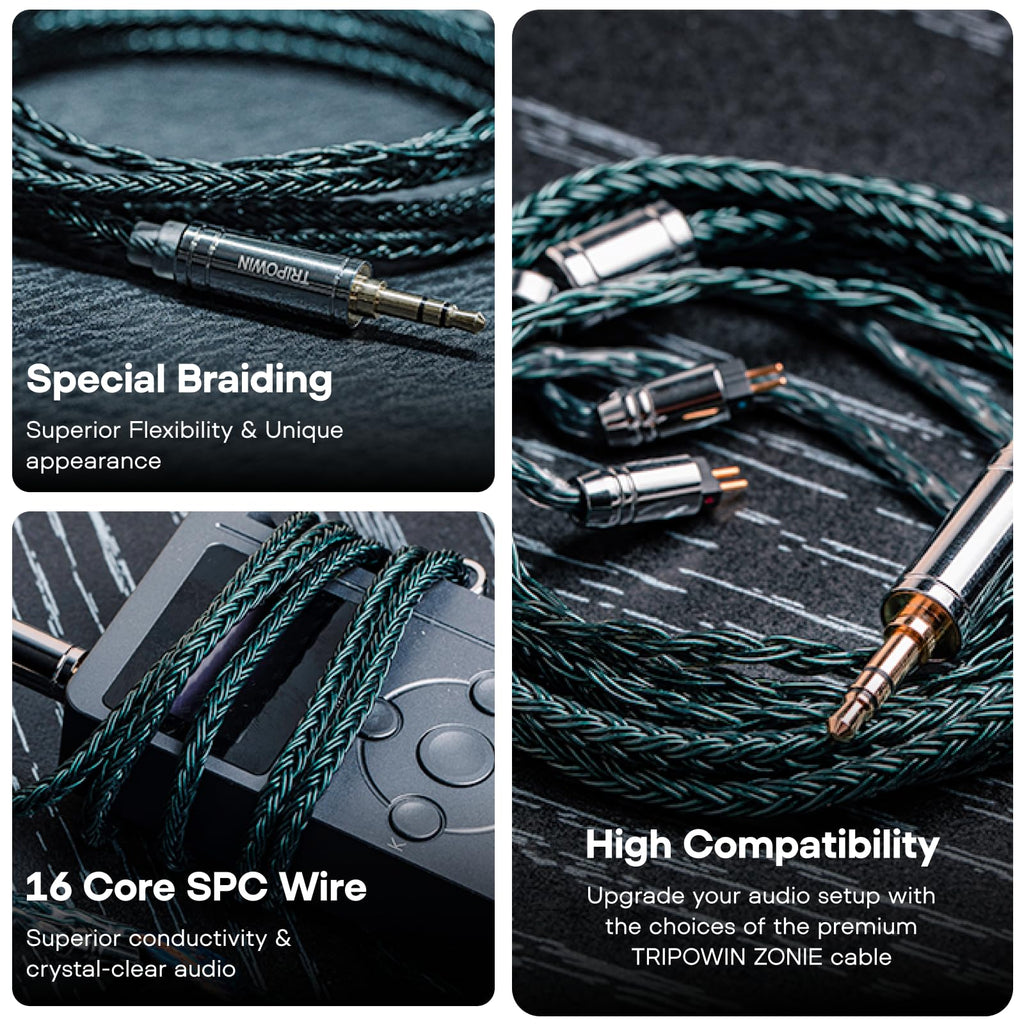 Linsoul Tripowin Zonie IEM Cable, 16 Core Silver Plated Earphone Upgraded Cords, 1.25m SPC in Ear Monitor Cable for 7hz Zero:2 Orchestra Lite Cadenza Hype4 Supermix4(2pin 0.78mm, 4.4mm)(Grey)