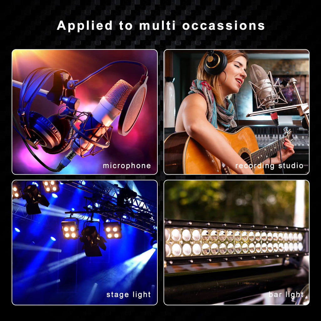 XLR 连接线，XLR 麦克风线 25 英尺 6 条装，镀金 3 针 XLR 音箱线公对母平衡麦克风线